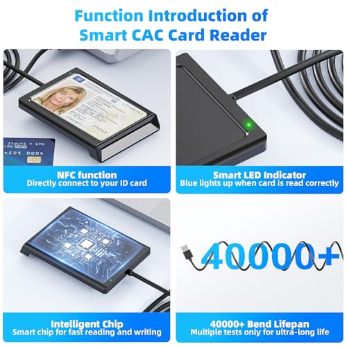 USB Chipkartenleser mit NFC, USB Smart Card Reader Kartenlesegerät DOD Military Kartenleser für den neuen Personalausweis Bankkarten… – Ansicht 4