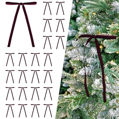 40% off - 24 Pcs Deep Burgundy Velvet Bows Ornaments for Christmas Tree, Vintage Elegant Velvet Christmas Bows...