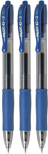 Pilot G2 07 - Bolígrafo retráctil de tinta de gel azul de 0.028 in, punta de 0.015 in, ancho de línea, recargable, BL-G2-7 (paquete de 3)