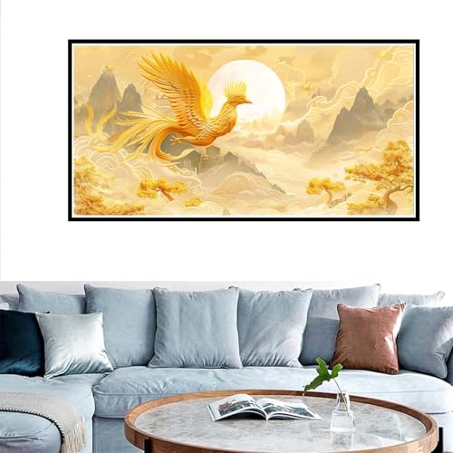 Phénix Peinture par Numero Adulte Style Chinois Peinture par Numero Adulte Grand Format XXL 40x80cm, DIY Peinture Numero Enfant Loisir Créatif, avec 3 Pinceaux et Pigment, Decoration Chambre Murale