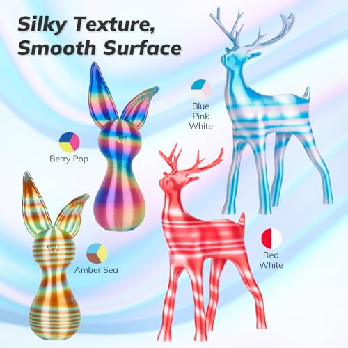 Image of AMOLEN Silk PLA 3D Printer Filament Bundle, Shiny Multicolor Rainbow Pack, Fast Color Change PLA 1.75mm 3D Printing Filament for Most FDM 3D Printer, 1KG X 4 Spools