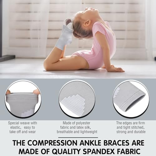 Image of Tarpop 2 Pairs Kids Ankle Brace Set Foot Support Stabilizer Wraps Protector Guard Knitted Ankle Sleeve Sock Support Compression Socks for Injury Prevention(Grey,Medium)