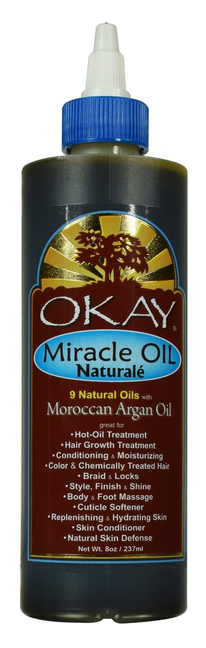 OKAY Miracle Oil 8oz – 9 Natural Oils Blend for Hair Growth & Skin Care, Hydrating Scalp Treatment, Body Massage Oil, Strengthens & Adds Shine, Sulfate Paraben Silicone-Free