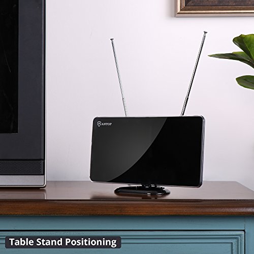 ANTOP 50 Miles Amplified Indoor HDTV Antenna with Inline Amplifier Multi-directional Reception Curved-Panel and Built-in 4G LTE Filter, 10ft Cable AT-211B