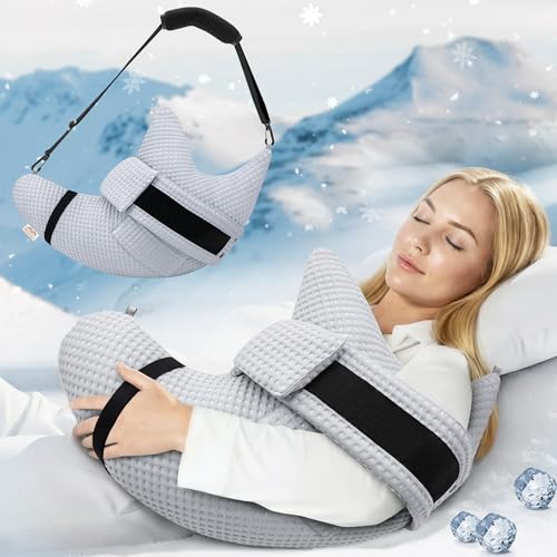 Muwago Shoulder Surgery Pillow with Cooling Cover for Post Recovery Side Sleeper and Rotator Cuff Pain Relief Must Haves After Frozen Arm Impingement Surgical Support Elevation Supplies Machine Wash