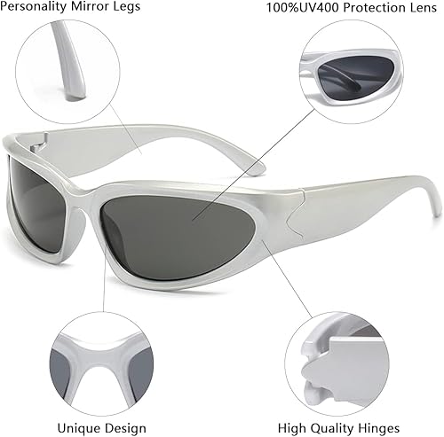 Miniatura 9 de aisswzber Wrap Around Sports Sunglasses for Men Women Fashion Oval Thick Frame Lightweight Durable Plastic for Outdoor UV400