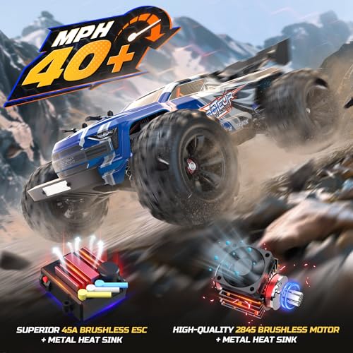DEERC Brushless Extreme High Speed RC Truck, 1:16 4X4 RTR Fast RC Cars for Adults, Max 42mph All Terrains RC Monster Truck, Off Road Hobby Electric Vehicle Gift for Boys, 2 Battery
