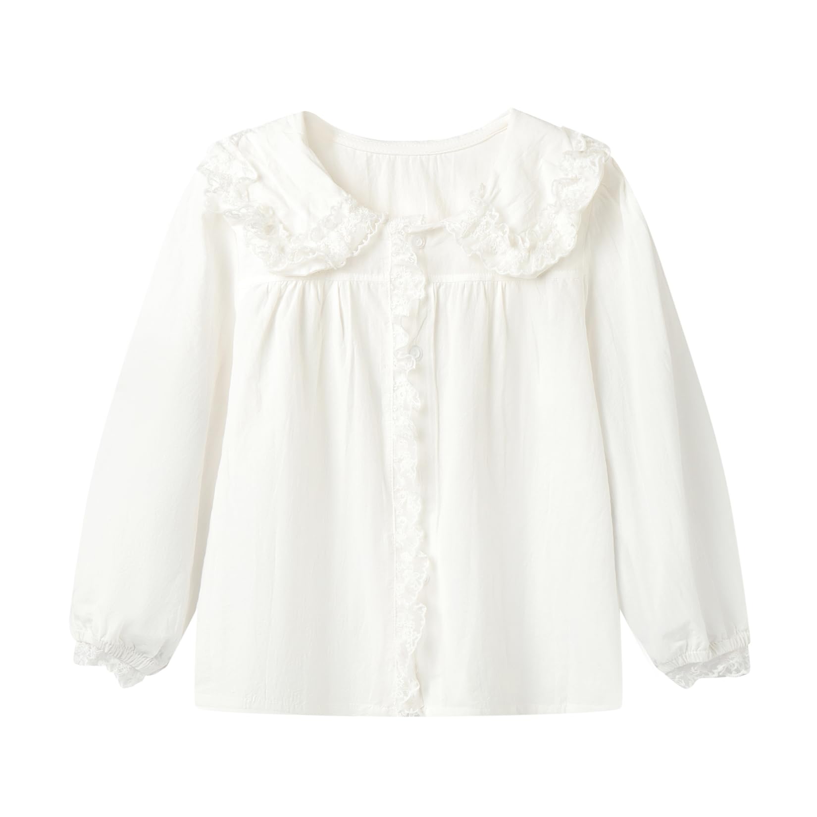 Mud Kingdom Camicia da bambina con colletto alla Peter Pan e pizzo a maniche lunghe uniforme scolastica in cotone