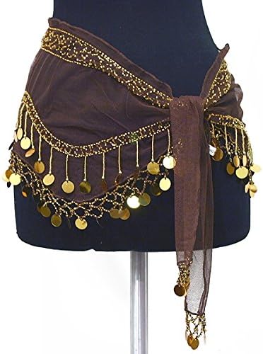 Belly Dance Lace Shiny Sequin Hip Scarf Belt Wrap -Copper/Gold