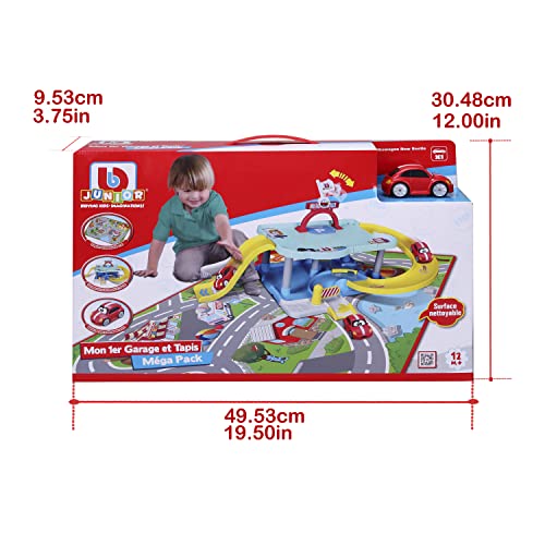 BB Junior May Chong Group Mega-Pack Garage 1er Teppich + 1 Fahrzeug – Kindergarage ab 12 Monaten – 88612, Mehrfarbig