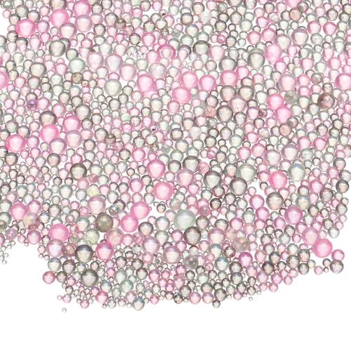 CoCud Iridescent Glass Tiny Bubble Beads, 0.4-3mm 20g No Hole Micro Mini Round Gray Pink Water Droplets Beads - Applications: for Resin, Nail Art, Dollhouse Bath Tub, 2-Pieces