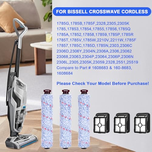 Zubehör für Bissell CrossWave, Ersatzteile für Bissell mit 3 Bürstenrollen, 3 Ersatz Filter und 1 Reinigungsbürste, Bürstenrolle Filter für Bissell CrossWave 17132 2225N 2582N 25821 2519 Staubsauger