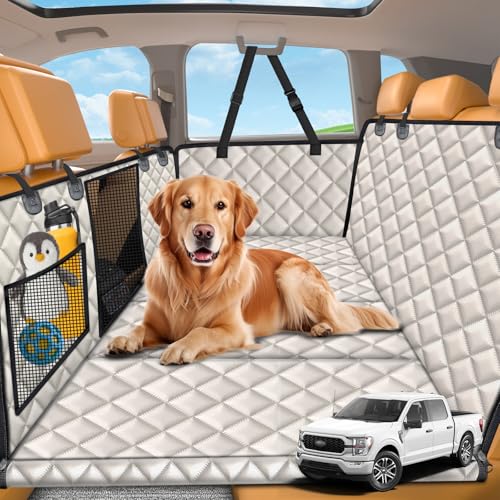 URPOWER XL Dog Backseat Extender for Full-Size Crew Cab Truck, Hard Bottom Dog Car Seat Cover for Back Seat Holds 400lbs, Waterproof Dog Hammock Pet Rear Seat Protector Travel Bed for F150 - Silverado