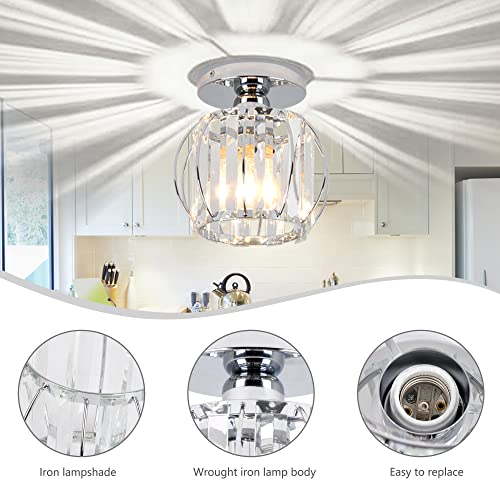 Lcaoful Semi Flush Mount Ceiling Light Fixture 2-Pack Mini Crystal Chandelier Hallway Light Fixtures Ceiling Chrome Modern Metal Cage E26 For Hallway Entryway Porch Closet Foyer Hall (Silver) #TOP4