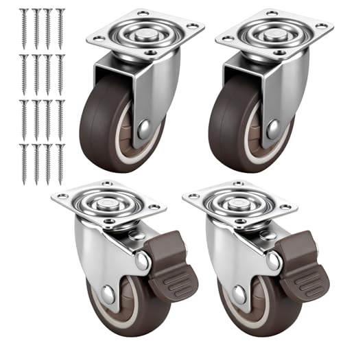 Homshsjhkis 4 Pcs Ruedas para Muebles Pesados, 25 mm Ruedas Giratorias que No Dejan Marcas, 2 con Freno y 2 sin Freno, Antideslizantes Silenciosas y Estables, Palets Engomadas para Uso Doméstico