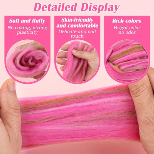 Image of Wool Roving 7.02oz Colored Natural Needle Felting Wool Bulk for Spinning, Arm Knitting Blanket, Wet Felting, Handcrafts, Yarn Roving for DIY Craft Materials(Pink Ombre)
