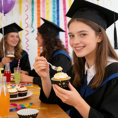 Image of 600 Pack Graduation Cupcake Liners Congrats Grad Baking Cups Standard Size Grad Muffin Liners for Graduation Birthday Party Candy Cake Decorations Supplies