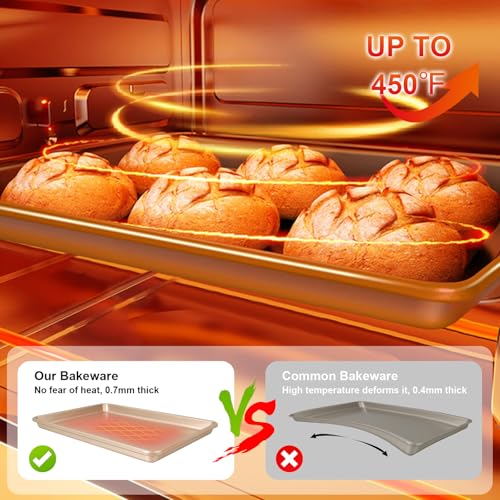 Baking Sheet Pan Set of 3, Commercial Cookie Sheets for Baking, Nonstick Half/Quarter/Jelly Roll Pans Replacement Toaster Oven Tray, Heavy Duty & Easy Clean, Champagne Gold by Deedro - Image 6