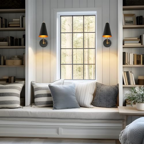 Image of KSANA Swing Arm Wall Lamp, Black and Gold Plug in or Hardwired Wall Sconces, Modern Adjustable Arm Light Fixture with On /Off Switch for Bedroom, Kitchen, Hallway and Living Room