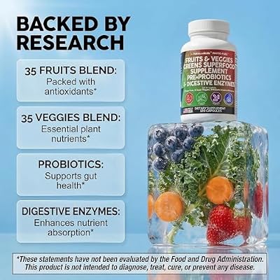 Clean Nutraceuticals Fruits and Veggies Supplement Reds & Green Superfood - Balance of Over 70 Fruit & Vegetable Supplements Capsules with Probiotics Prebiotics Digestive Enzymes - 120 Ct USA