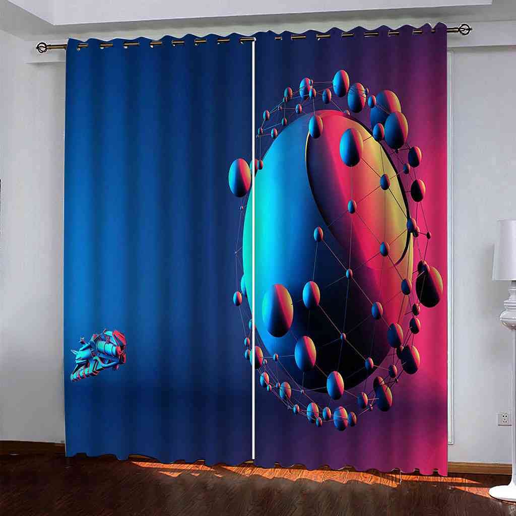 Rideau occultant enfant pour chambre bleu nuit motif espace et planètes