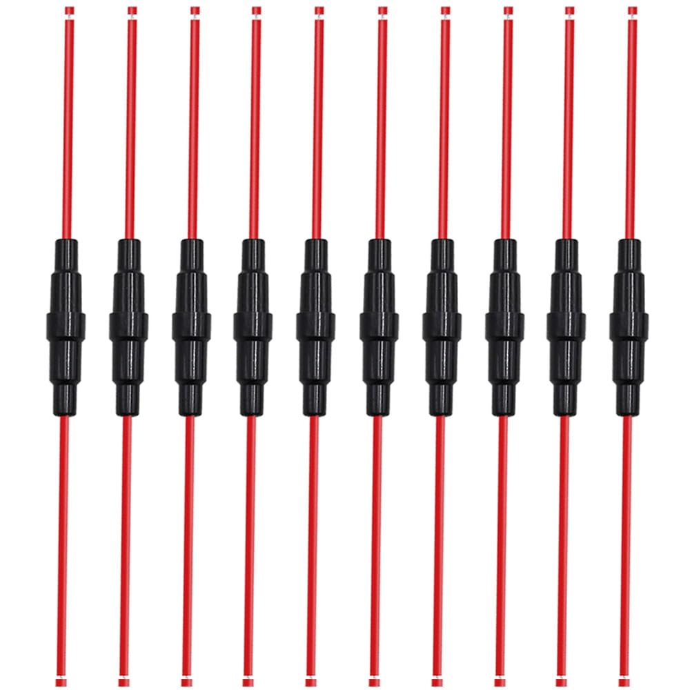 10 Sztuk 6 X 30 mm 32V 20A Uchwyt Bezpiecznika Szklana Rurką, Uchwyt Bezpiecznika Szklanego AGC z Drutem 16 AWG (Czarny)