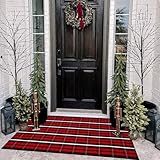 Christmas Plaid Outdoor Rug, 2'4' x 3'7' Red & Black Check Indoor/Outdoor Area Rug, Layering Rug for Hello/Welcome Door Mat, Machine Washable Cotton Woven Farmhouse Mat for Front Porch Décor