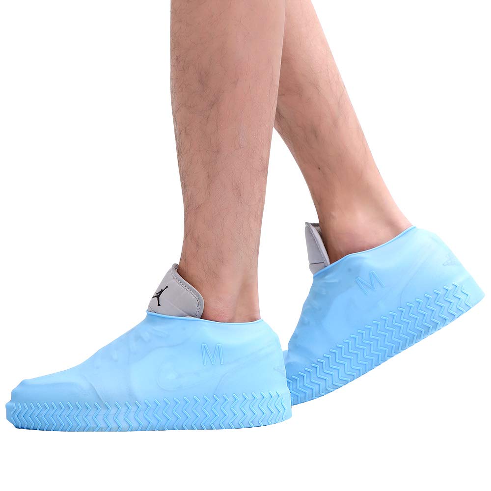 Waterproof Silicone Shoe Covers for Rain,Reusable Non Slip Rubber Rain Shoe Cover Cycling Shoe Protectors Outdoor with Non-slip Sole Apply to Men,Women,Kids(Small Blue)