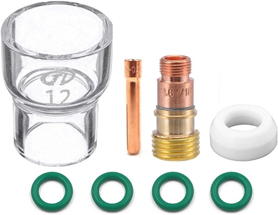 TIG Torch Accessory Kit for WP-17/18/26 – 8-Pc Stubby-Gas Lens #12 Kit Including 3.2mm Cup, O-Rings, Collet Body, and Glass Lens