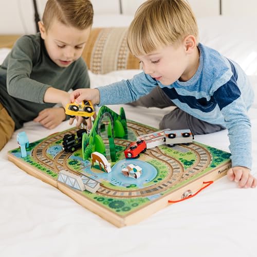 Melissa & Doug 30140 17-Piece Wooden Take-Along Tabletop Railroad, 3 Trains thumb #1