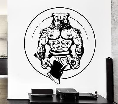 Large Wall Decal Werewolf Berserker Ax Wolf Power Night Mural Vinyl Stickers (ed067) Dark Blue
