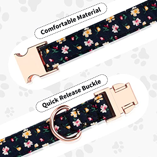 Ytfu Boy Dog Collar For Large Dogs,Cute Female Dog Collar Floral Pattern Black Dog Collar With Metal Buckle And Detachable Bowtie,Adjustable Cotton Collar For Dog Cat (L,Black) #TOP3