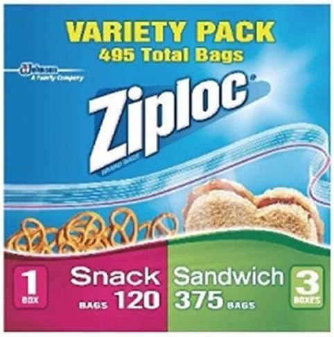 Ziploc Variety Pack, 120 Snack Bags, 375 Sandwich Bags, (495 Total Bags)