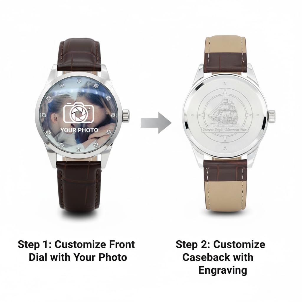 Sia gli uomini che le donne possono godere di orologi da polso personalizzati. Orologi da polso con foto personalizzati. Indici quadrati a forma di diamante, ampio cinturino in pelle con motivo bambù