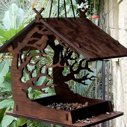 image for Kqcibz Wooden Bird Feeder Hanging Drinker for Garden Garden Decor Roof