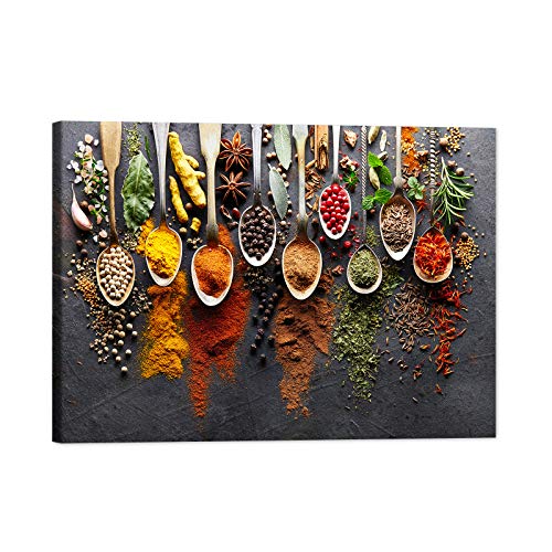 Kitchen Dining Room Canvas Wall Decor Art, Colorful Spices And Spoons Wall Art For Kitchen, Modern Kitchen Pictures Wall Decor, Dining Room Art Wall Painting, Canvas Wall Art For Kitchen 18X24 Inches #TOP16