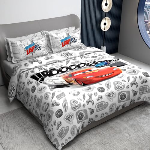 Image of Sassoon Disney Cars Lap Digital Printed 100% Cotton Bedsheet with 2 Pillow Covers in 300TC