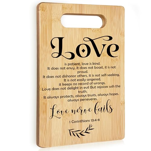 Christian Religious Gifts for Women, Love Never Fails 1 Corinthians 13 Bible Verse Cutting Board Chopping Board, Christian Kitchen Decor, Bamboo Cutting Boards for Kitchen