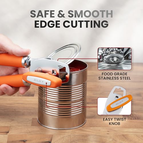 Image of Zulay Kitchen Manual Can Opener Heavy Duty Patented Stainless Steel, Orange