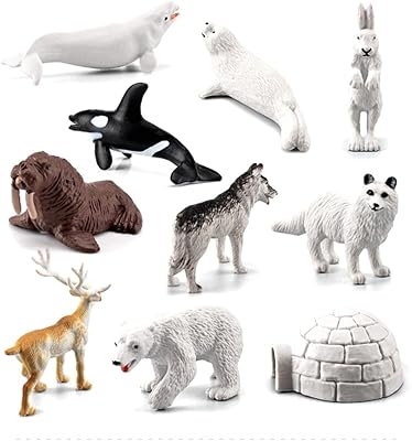 OUKEYI 10PCS Realistic Polar Animals Figurines Toy Mini Arctic Animals Toys Set 1-2 Inch Plastic Arctic Tundra Deer Toy Animal Small White Bear Arctic Fox Kids Diorama Birthday Gift