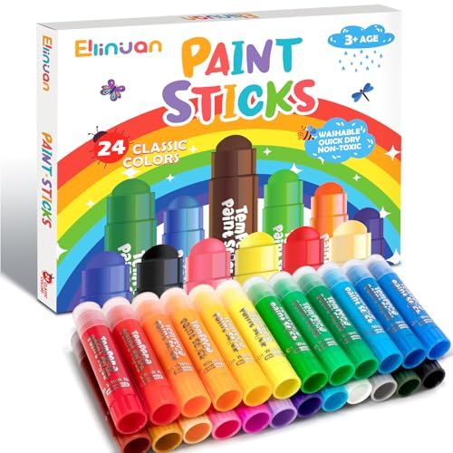 Ellinjan Tempera Paint Sticks For Kids 24 Colors Washable & Quick-Drying Twistable Solid Paint Mess-Free Art Supplies for Drawing & Painting Ideal Toddler Arts and Crafts Gifts