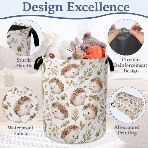 Image of Cute Hedgehog Laundry Basket,Oxford Cloth Laundry Hamper With Handle Foldable Portable Clothes Storage Basket for Laundry Room /Bedroom /Bathroom 20.8 inchx16 inch