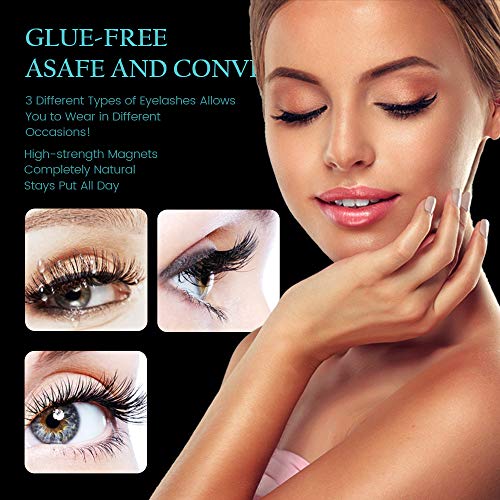 Magnetic Eyelashes, Magnetic Eyeliner and Lashes Kit with 2 Tubes Of Eyeliner, 3 Styles Magnetic Lashes, Reusable Silk False Magnetic Eyelashes, No Glue Needed, Easier To Use