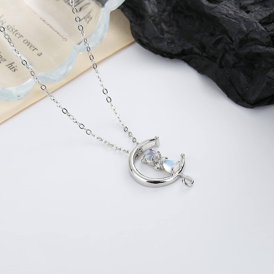 Collana Gatto In Argento 925 Con Zirconia – Catena 45 Cm, Per Ragazze E Bambine