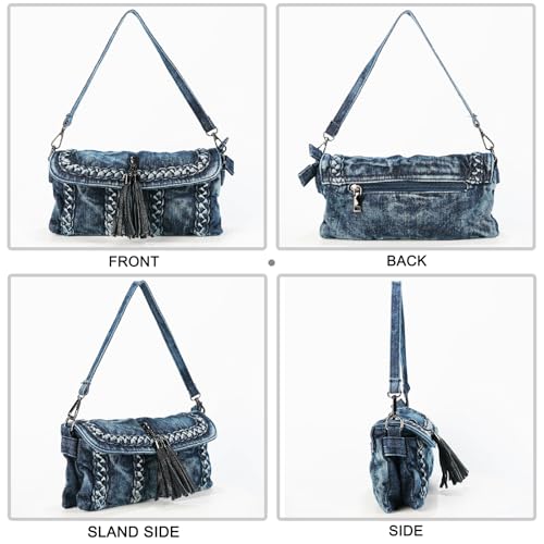 Image of Fashion Crossbody Bag Denim Purse with Rhinestones Y2K Jean Handbag for Women | Washed Denim