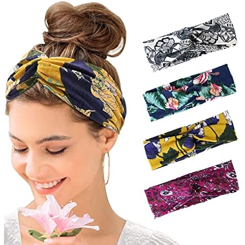 KAVYA Boho Headband Women Headband Hairband Turban Soft Flower Cotton Headbands for Women's Hair, Everyday Yoga Sport Fitness Cover
