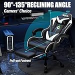 Gaming Chair with Footrest Racing Style Lumbar Support Massager Video Game Chair with Metal Legs, High Back Reclining Gamer Chair with Headrest, 360° Swivel Office Computer Desk Chair (White) - Image 5