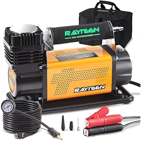 RAYTEEN Xtreme Airflow Tire Inflator Portable Air Compressor, American Standard Air Outlet & Anti-Scald Reflective Protective Sleeve, Air Pump for Car Tires, 12Volt Offroad Air Compressor Heavy Duty Cover