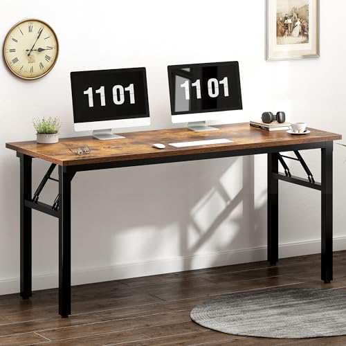 Image of Need Computer Desk Office Desk 55 inches Folding Table Computer Table Workstation No Install Needed, Rustic Brown