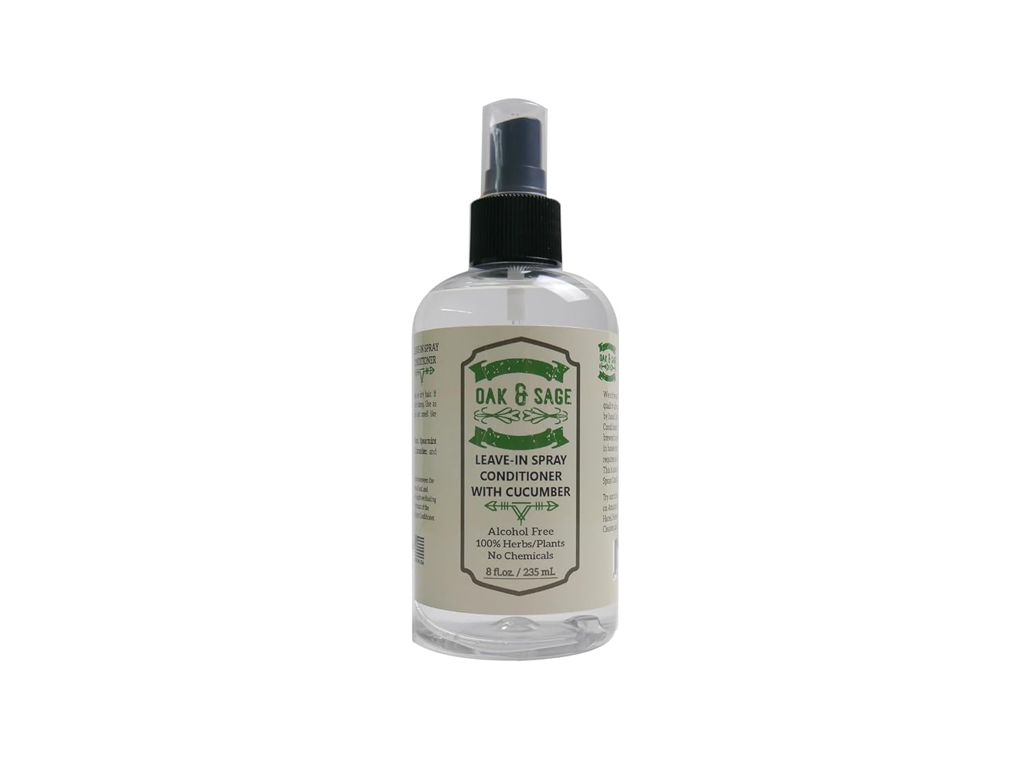 OAK & SAGE Homeopathic Leave-In Conditioner With Cucumber – Unscented – 8oz – 100% Herbs/Plants, No Rinse, No Alcohol, No Chemicals – For Straight and Wavy Hair Types